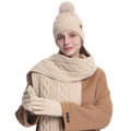 Women's 3D Knit Winter Set – Fleece Lined Hat, Scarf & Touchscreen Gloves